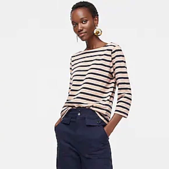 J Crew boatneck top NWT navy and tan - Picture 1 of 4